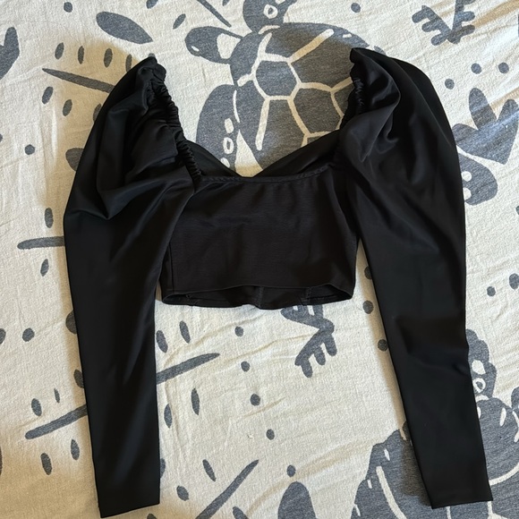 Zara Black top puffed long sleeves Small - Picture 2 of 3